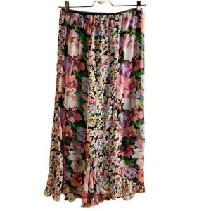 VTG Maxi Floral Skirt S/P Colorful Flowy Boho Western Festival Cottage Chiffon